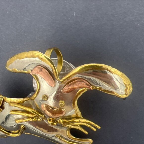 Bunny Rabbit Brooch Pendant Signed SJ Christmas Ornament Nursery Decor Tri tone - Picture 4 of 8